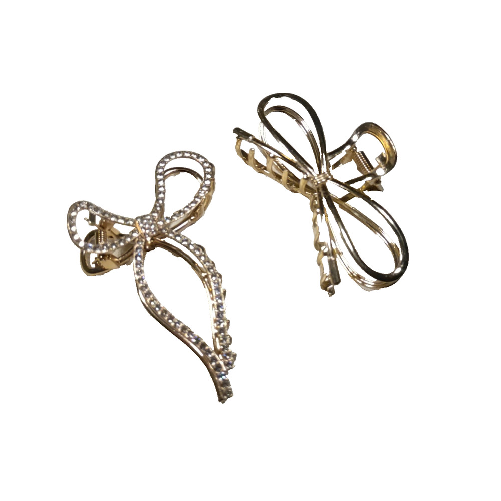 Lot Of 2 Alligator Clip Hair Barrettes Gold Tone Bows Fancy Metal